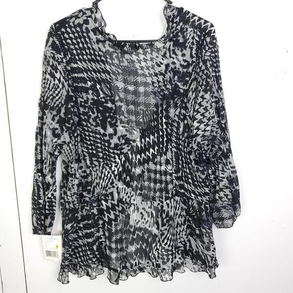 Notations Top Womens 2X Tie Front Ruffle Neck Dark Artsy Abstract Goth Retro - Picture 2 of 10